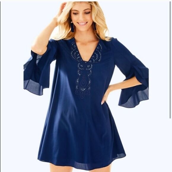Lilly Pulitzer Dresses & Skirts - Lilly Pulitzer Tatiana Silk tunic dress Size M blue